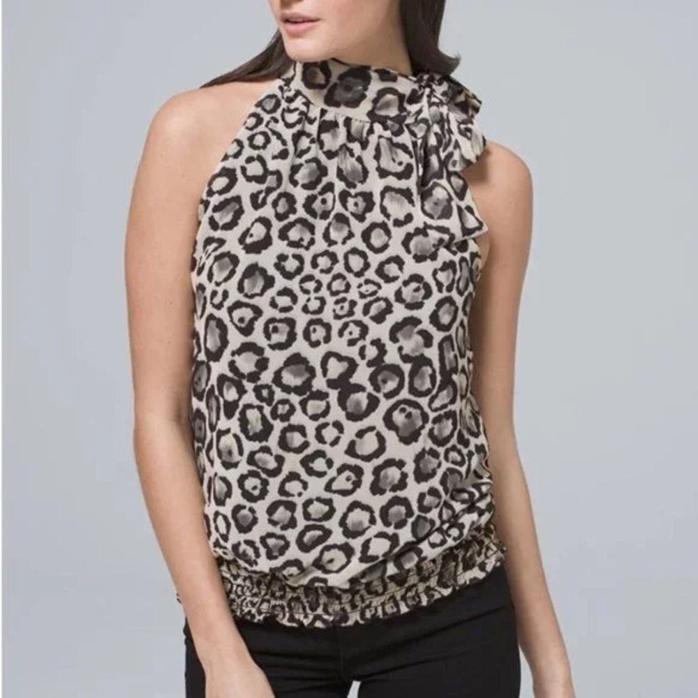 White House Black Market Halter Animal Print Top Size S